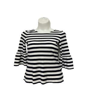 Talbots Womens Navy Blue White‎ Striped Bell Sleeve Top Size M 100% Cotton EUC.